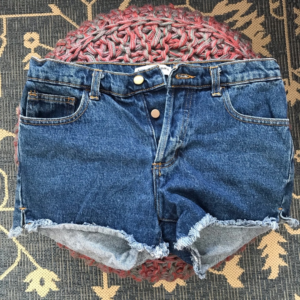 American Apparel Medium Wash Cut-Off Hem Shorts